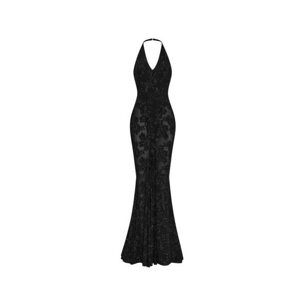 Rasario Maxi dress with sequin chiffon inserts in Black