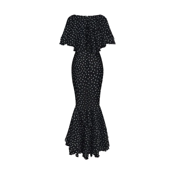 Rasario Printed chiffon maxi dress with a velvet bow in Black, view 3