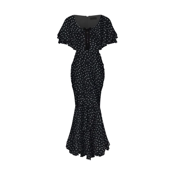 Rasario Printed chiffon maxi dress with a velvet bow in Black