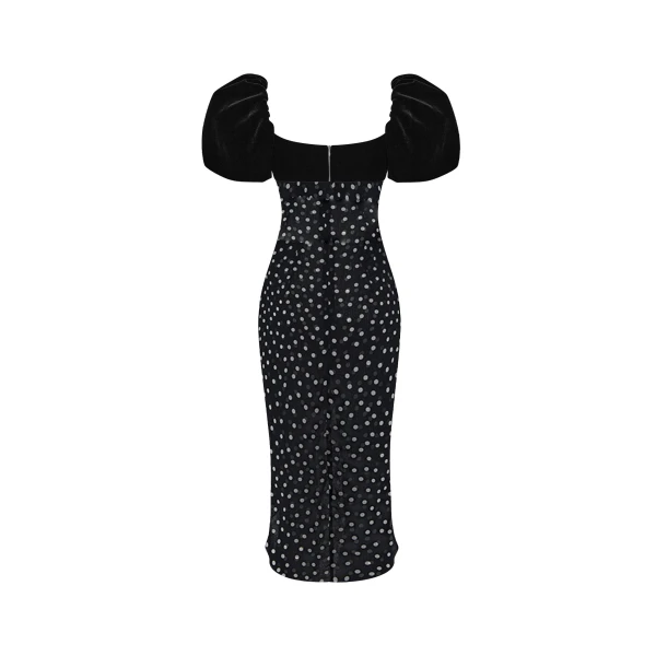 Rasario Printed chiffon midi dress with puff sleeves in Black, view 3