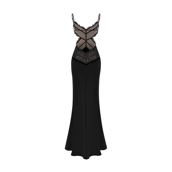 Rasario Satin and lace maxi dress with cutouts in Black, view 3