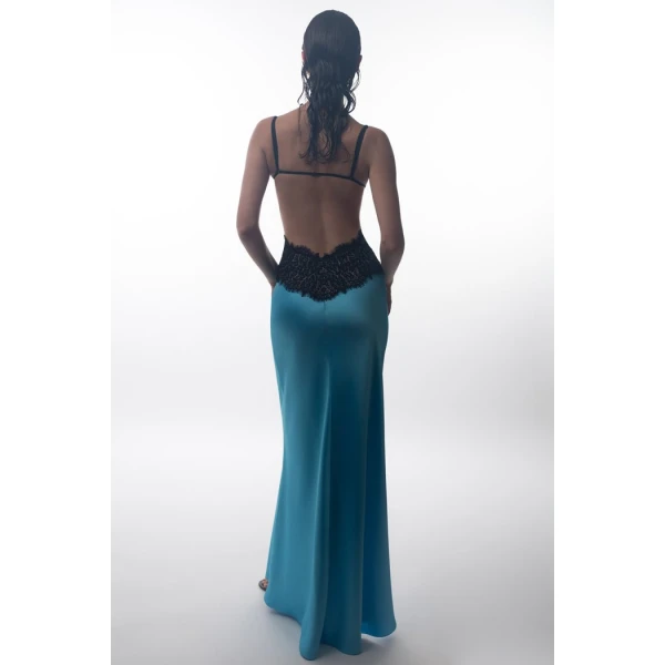 Rasario Satin and lace maxi dress with cutouts in Black, view 4