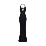 Rasario Satin maxi dress with a flower in Black