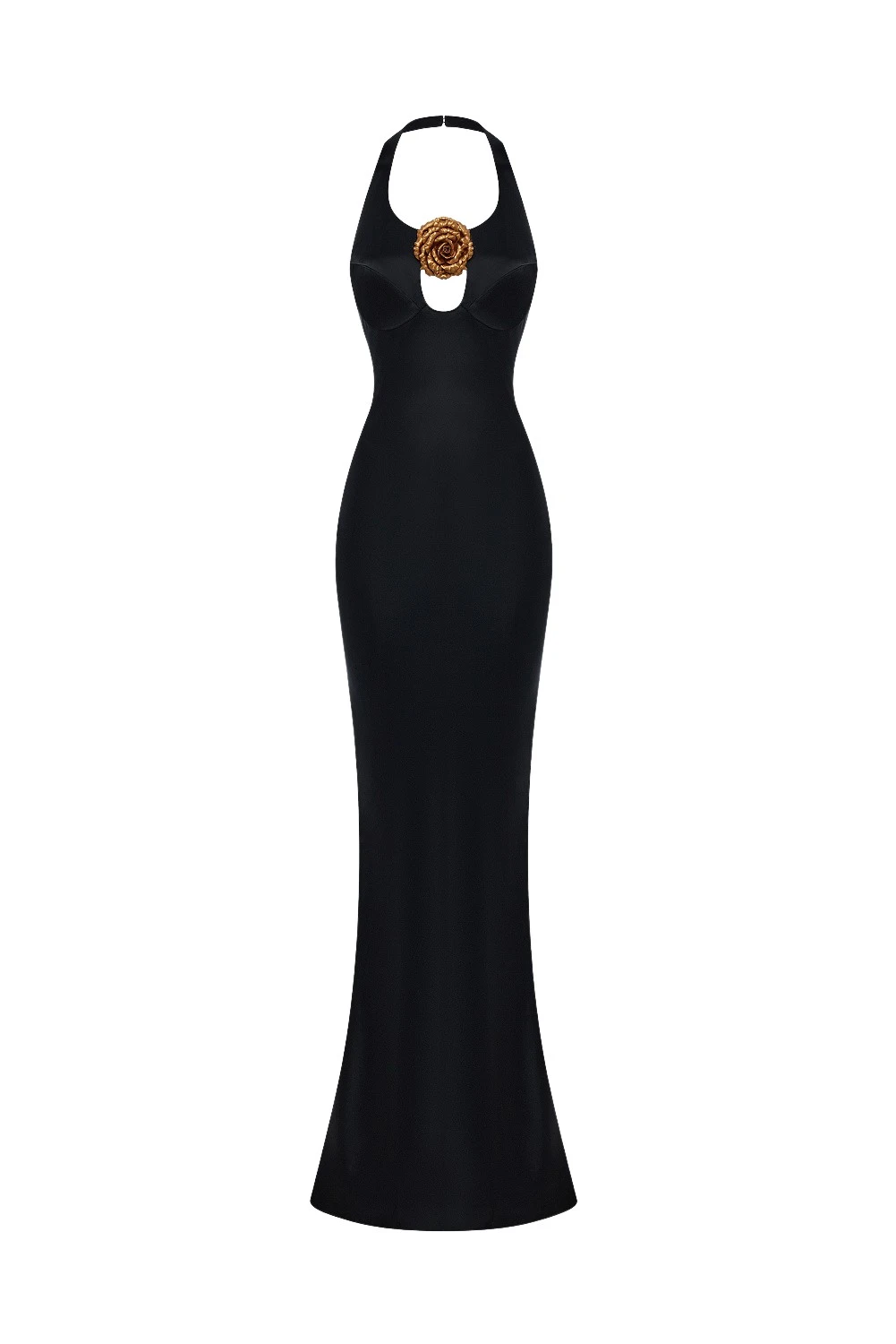Rasario Satin maxi dress with a flower in Black