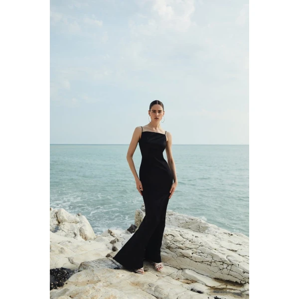 Rasario Satin maxi dress with an open back in Black, view 2