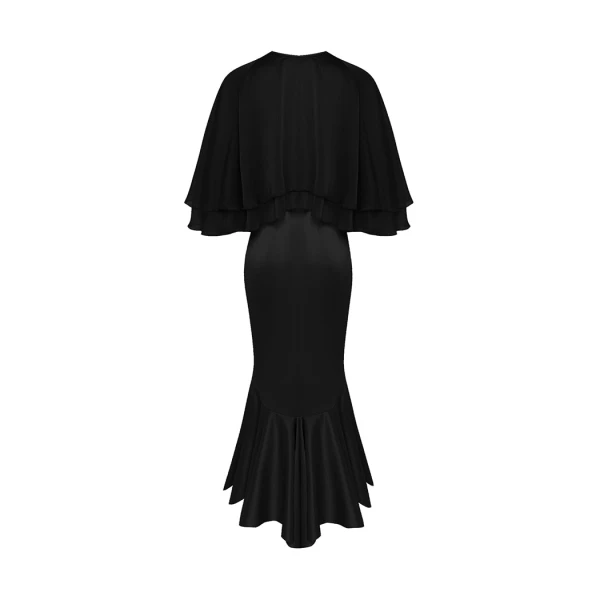 Rasario Satin midi dress with a flower and cropped cape in Black, view 3