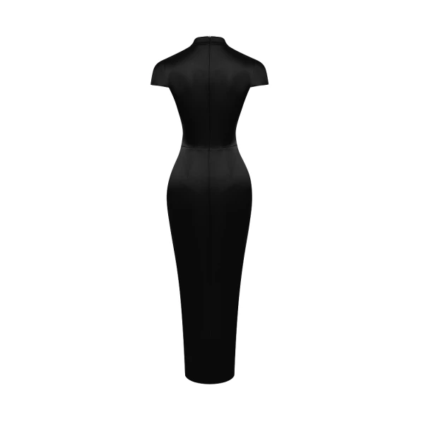 Rasario Satin midi dress with a side slit in Black, view 4