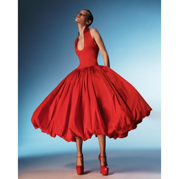 Rasario Satin midi dress with a voluminous taffeta skirt in Black, view 2