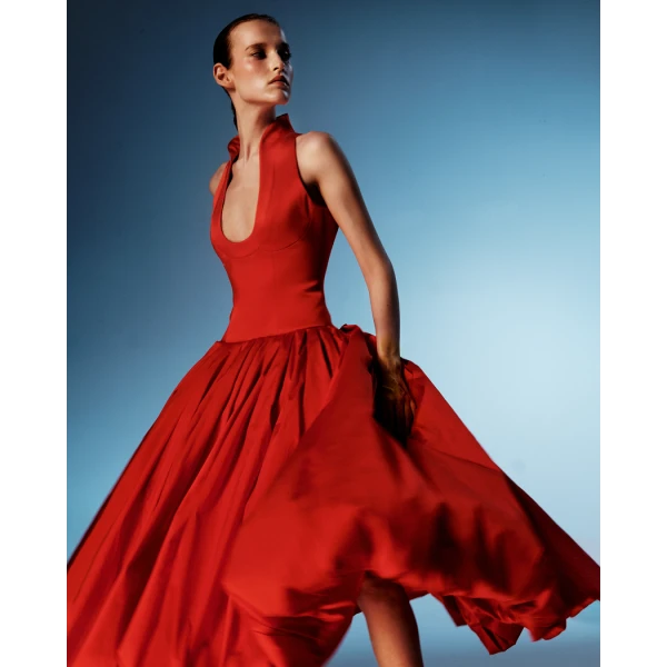 Rasario Satin midi dress with a voluminous taffeta skirt in Black, view 3