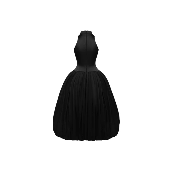 Rasario Satin midi dress with a voluminous taffeta skirt in Black, view 4