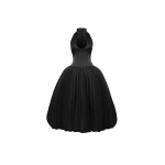 Rasario Satin midi dress with a voluminous taffeta skirt in Black
