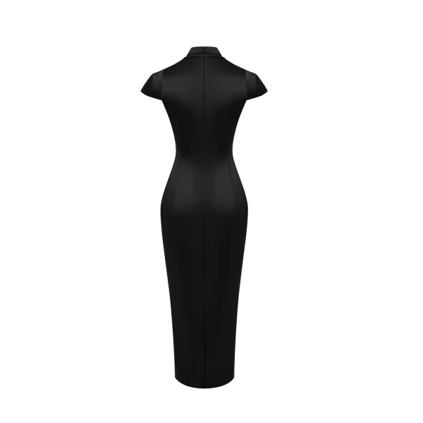 Rasario Satin midi dress with piping trim in Black, view 4