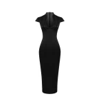 Rasario Satin midi dress with piping trim in Black