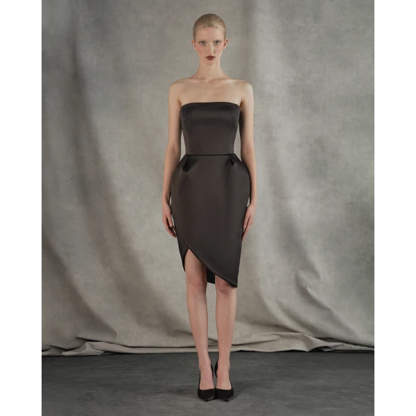 Rasario Satin mini dress with a voluminous skirt in Black, view 2