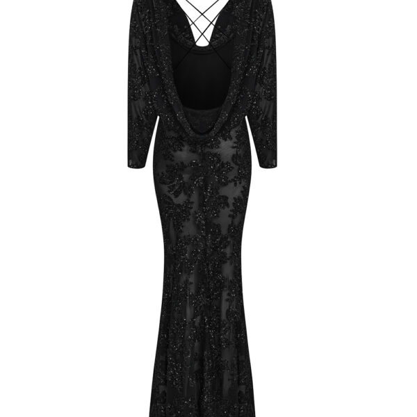 Rasario Sequin chiffon maxi dress with batwing sleeves in Black, view 4