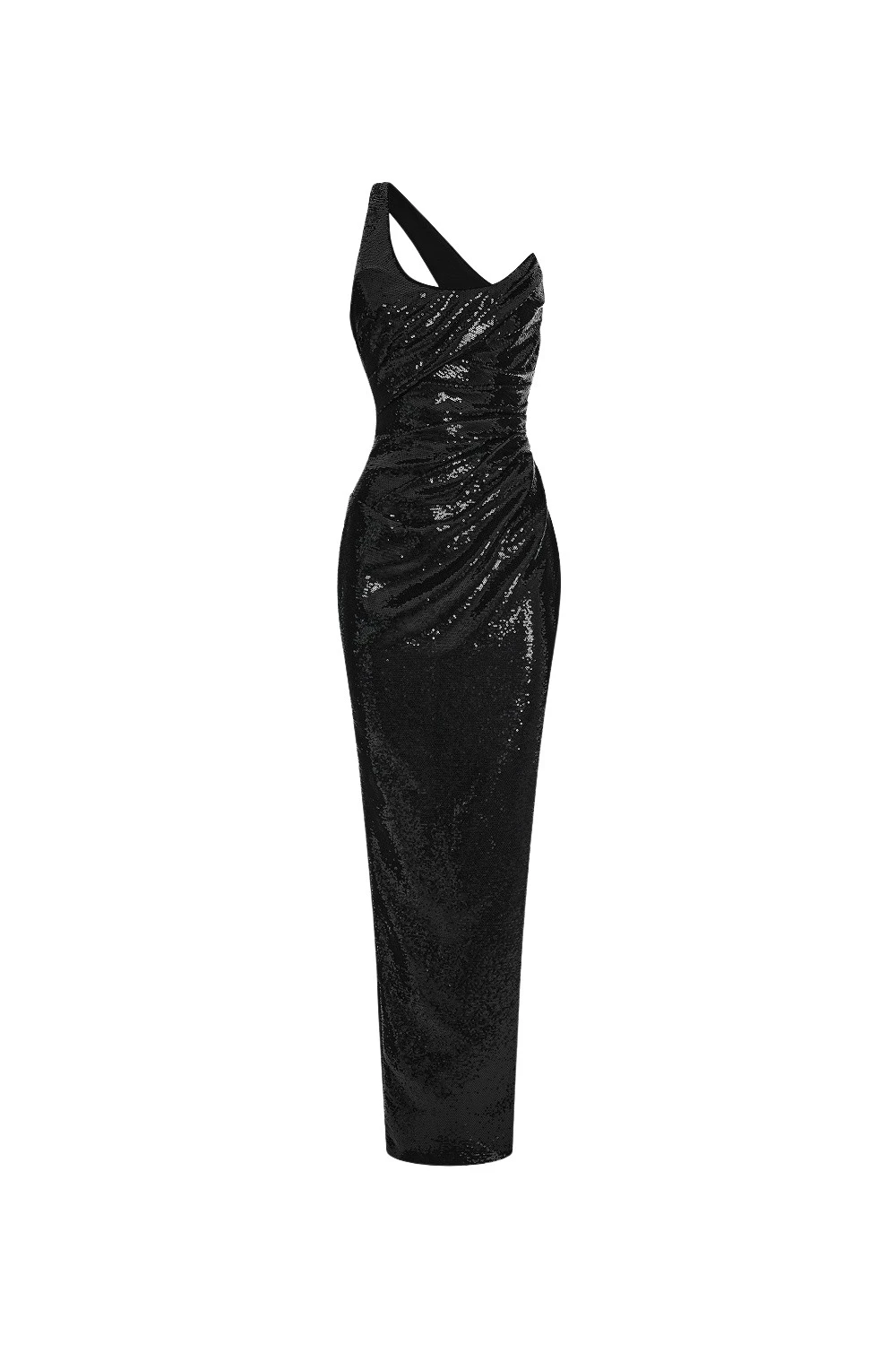 Rasario Sequin corset draped maxi dress in Black