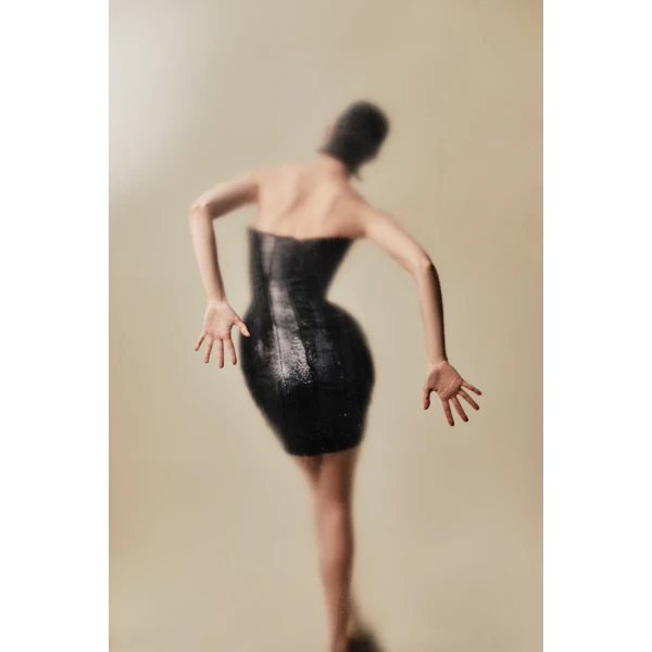 Rasario Sequin corset mini dress with voluminous skirt in Black, view 4