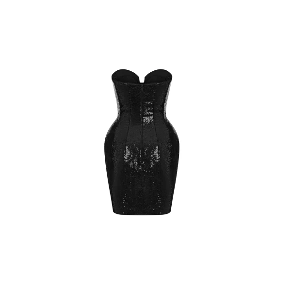 Rasario Sequin corset mini dress with voluminous skirt in Black, view 5