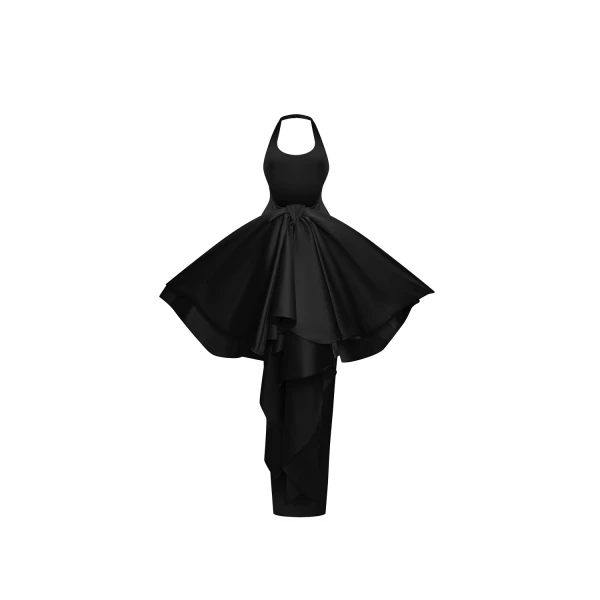 Rasario Structured satin maxi dress with detachable butterfly train in Black, view 4