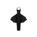 Rasario Structured satin maxi dress with detachable butterfly train in Black
