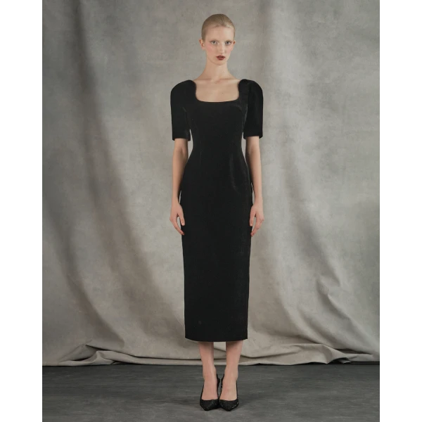 Rasario Velvet midi dress in Black, view 2