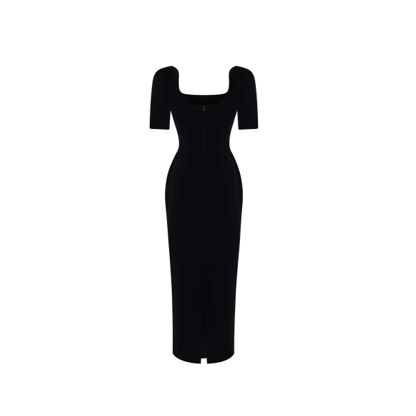 Rasario Velvet midi dress in Black, view 4