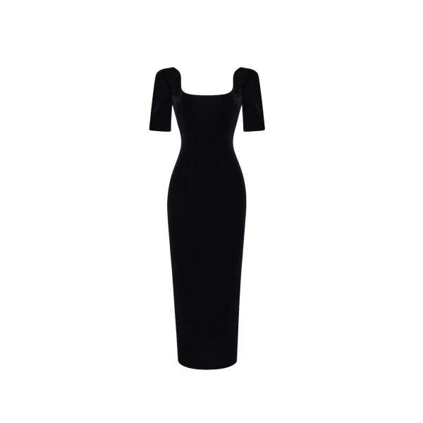 Rasario Velvet midi dress in Black