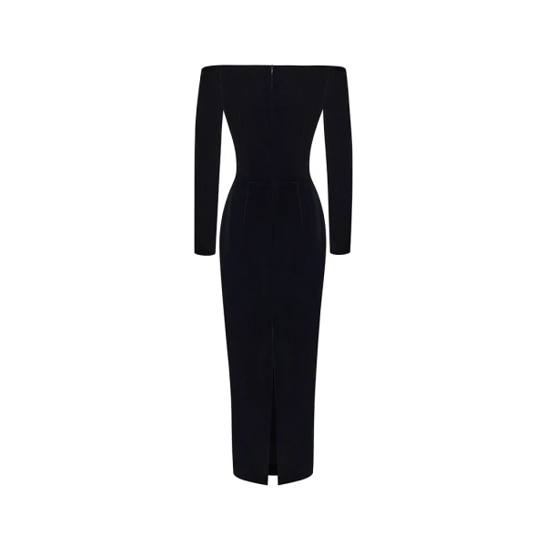 Rasario Velvet midi dress with chiffon red flowers in Black, view 3