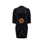 Rasario Velvet mini dress with a flower in Black