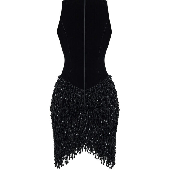Rasario Velvet mini dress with fringe trim in Black, view 3