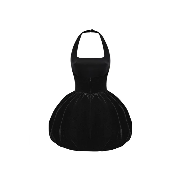 Rasario Velvet mini dress with voluminous skirt in Black, view 3