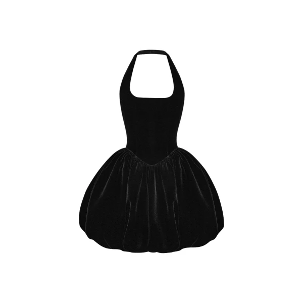 Rasario Velvet mini dress with voluminous skirt in Black