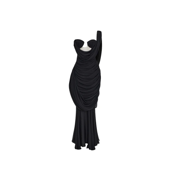 Rasario Viscose and silk corset maxi dress with draping in Black