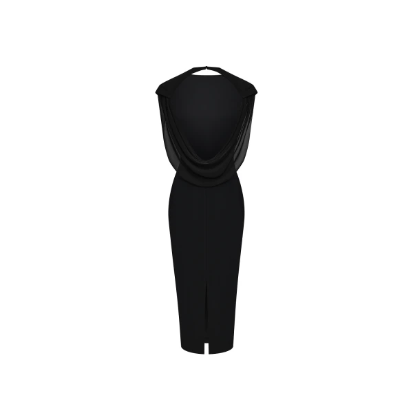 Rasario Viscose and silk midi dress with cowl back in Black, view 4