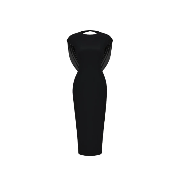 Rasario Viscose and silk midi dress with cowl back in Black