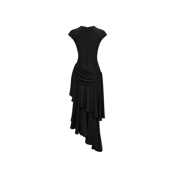 Rasario Viscose crepe asymmetric maxi dress with draping in Black, view 4