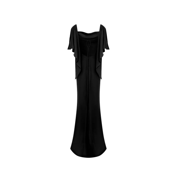 Rasario Viscose crepe maxi dress with draping and open back in Black, view 4