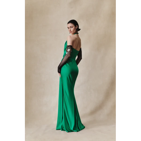 Rasario Viscose crepe maxi dress with train in Black, view 3