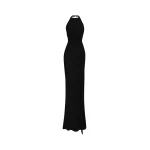 Rasario Viscose crepe maxi dress with train in Black