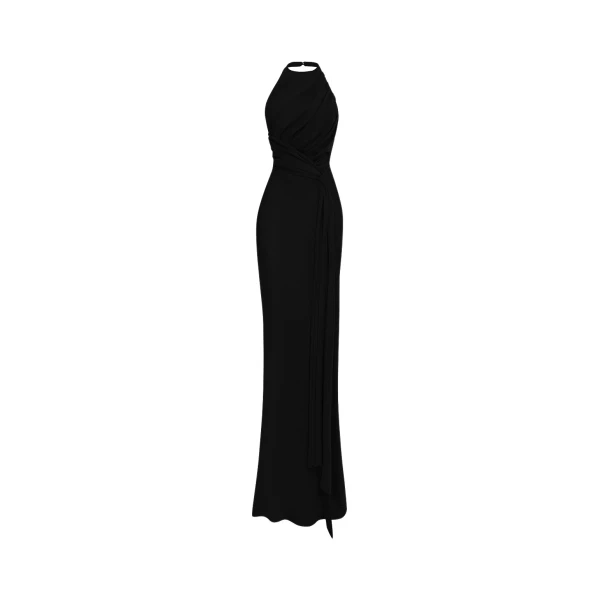 Rasario Viscose crepe maxi dress with train in Black