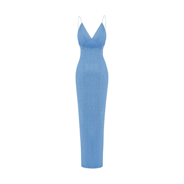 Rasario Crystal-embellished chiffon maxi dress with a slit in Blue, view 3