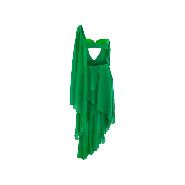 Rasario Chiffon asymmetric maxi dress with draping in Green, view 4