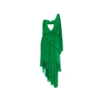 Rasario Chiffon asymmetric maxi dress with draping in Green