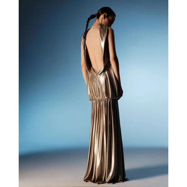 Rasario Chiffon maxi dress with an open back in Olive, view 4