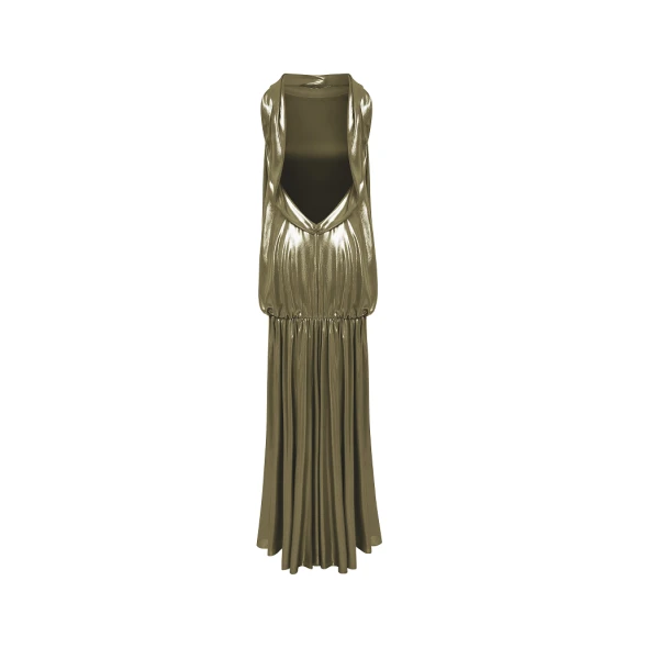 Rasario Chiffon maxi dress with an open back in Olive, view 5