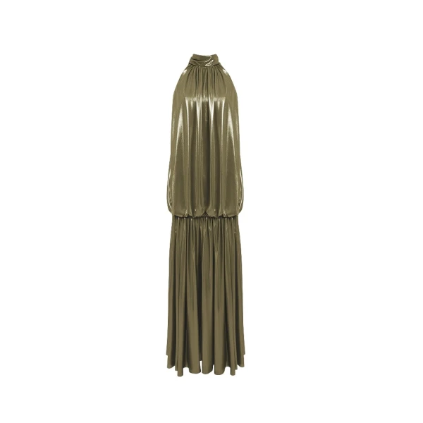 Rasario Chiffon maxi dress with an open back in Olive