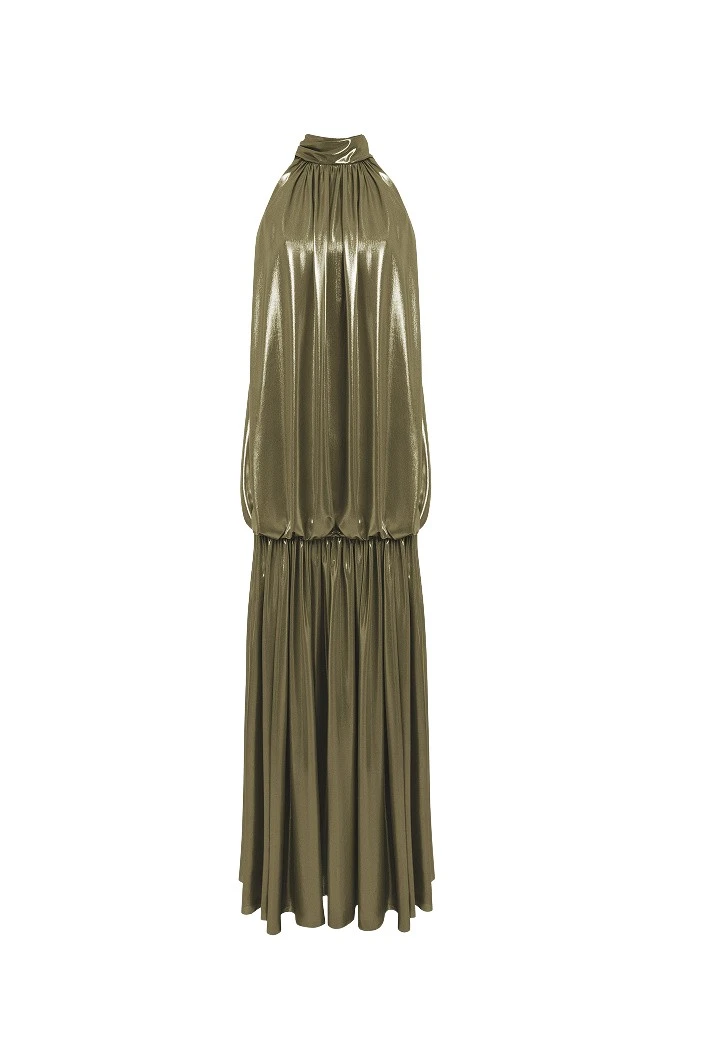 Rasario Chiffon maxi dress with an open back in Olive