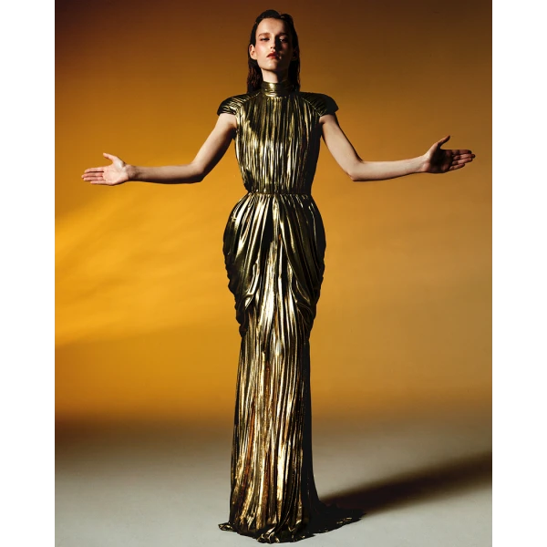 Rasario Draped chiffon maxi dress in Olive, view 2