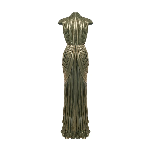 Rasario Draped chiffon maxi dress in Olive, view 4