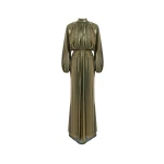 Rasario Draped chiffon maxi dress with voluminous shoulders and an open back in Olive